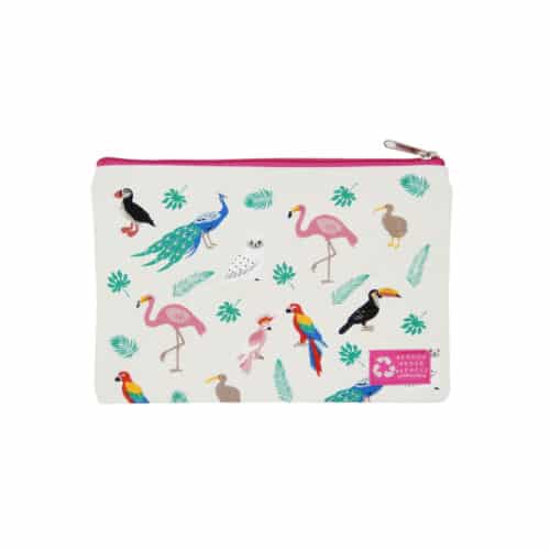 La taniere, zoo, refuge, parc animalier, cadeau, pochette, shopping, trousse, anniversaire, noël, oiseaux, flamand rose, perroquet, rapace, kiwi, toucan, chouette